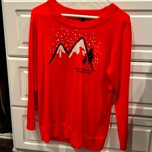 Jcrew red merino wool sweater, Chamonix France mountain design on front